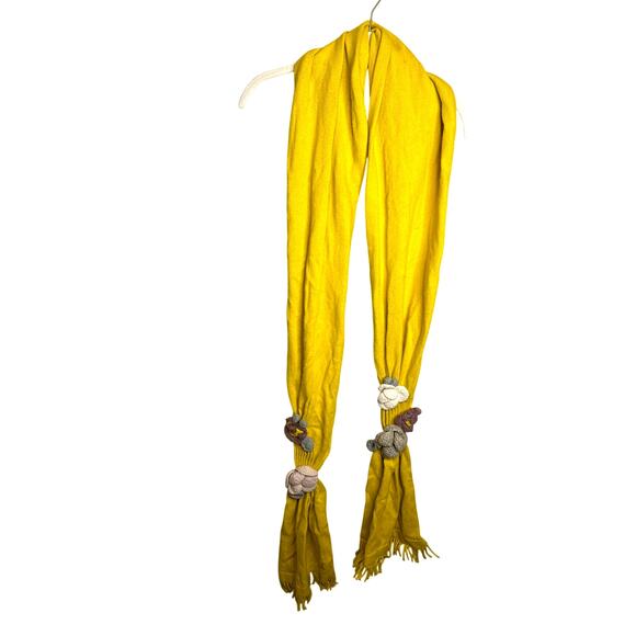 Anthropologie Moth Mustard Yellow Flower Applique Fringe Knit Scarf Whimsical - Picture 2 of 7
